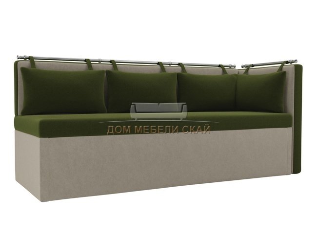 Кухонный угловой диван со спальным местом правый Метро, зеленый/бежевый/микровельвет