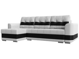 Угловой диван-кровать левый Честер, белый/черный/экокожа