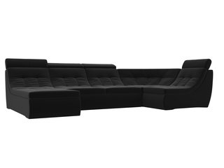 П-образный угловой диван Холидей Люкс, черный/микровельвет