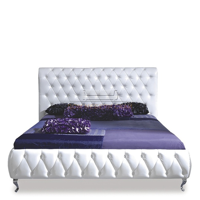 Кровать двуспальная 160х200 Adriana, белая экокожа