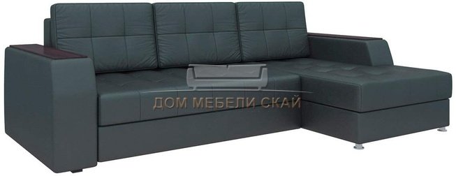 Угловой диван-кровать правый Эмир Б/С, черный/экокожа