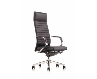 Кресло офисное Сиена M, черная натуральная кожа/строчка/алюминевая база