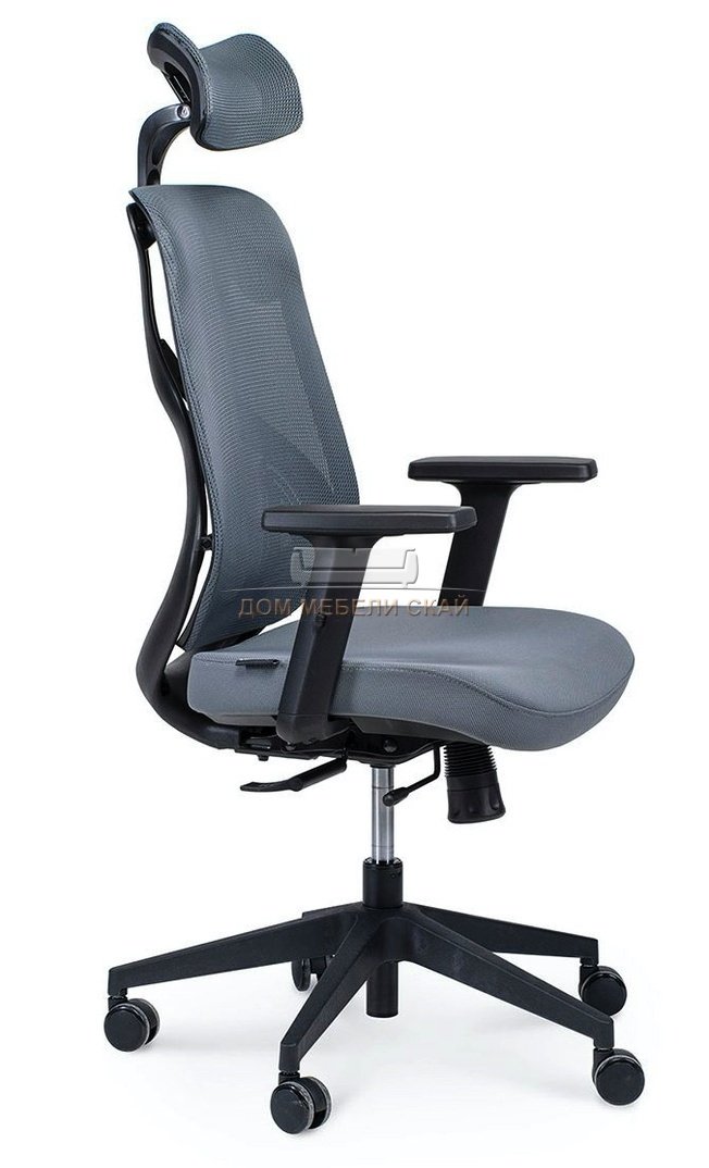 Кресло офисное Имидж, черный пластик/серая сетка/серая ткань