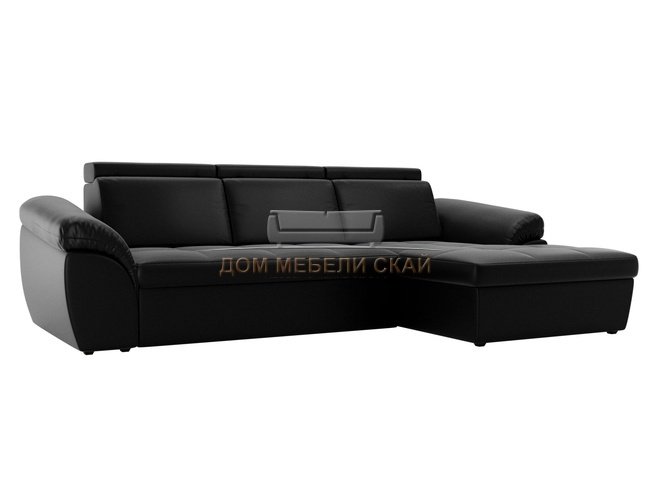 Угловой диван-кровать правый Мисандра, черный/экокожа
