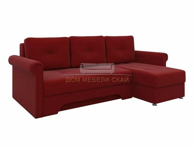 Угловой диван-кровать правый Леон, красный/микровельвет