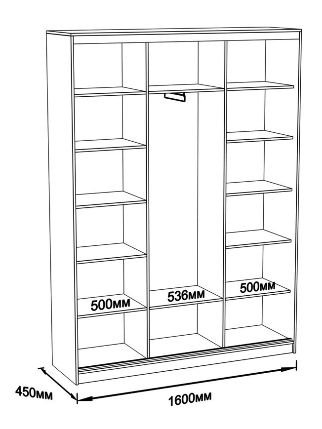 

Шкаф-купе Юпитер 3-дверный с зеркалом 1600 (глубина 450, высота 2400), венге
