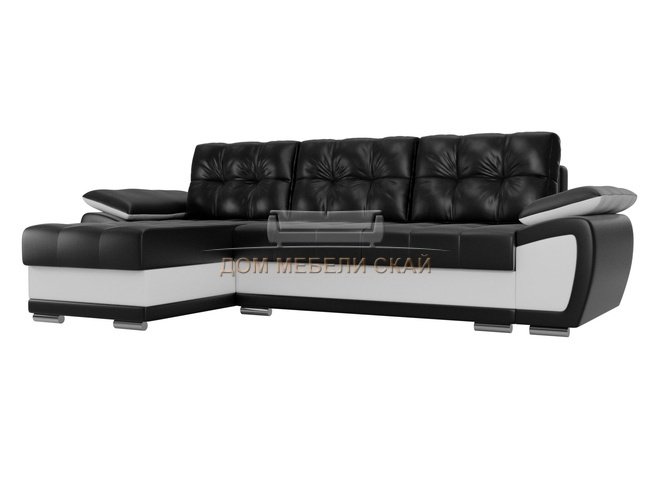 Угловой диван-кровать левый Нэстор, черный/белый/экокожа