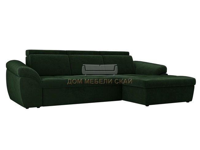 Угловой диван-кровать правый Мисандра, зеленый/велюр