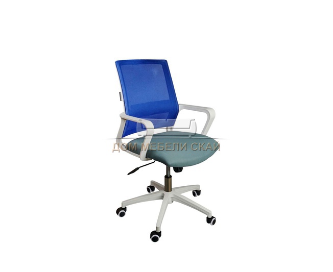 Кресло офисное Бит LB, белый пластик/синяя сетка/темно-серая ткань