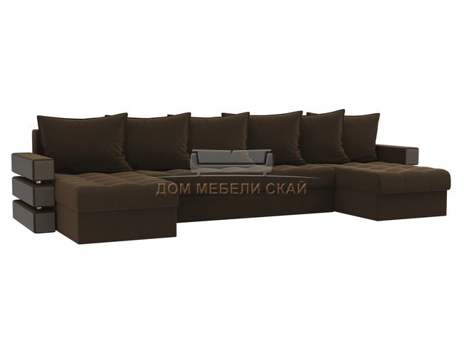 П-образный угловой диван Венеция, коричневый/микровельвет