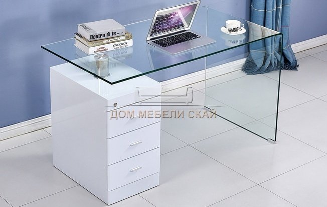 Письменный cтол F-306-650, прозрачный/белый
