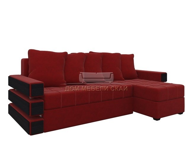 Угловой диван-кровать правый Венеция, красный/микровельвет