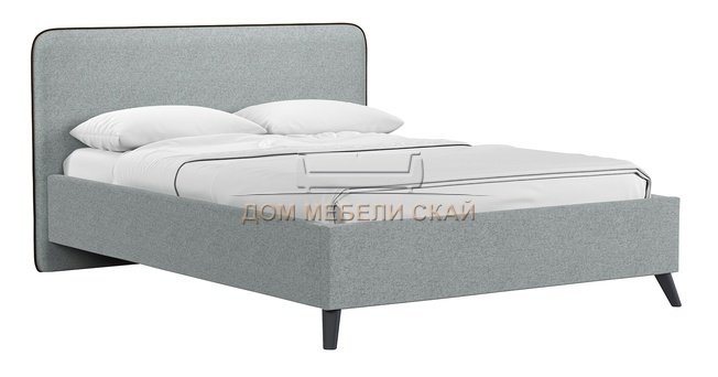 Кровать полутороспальная Миа 140х200 с ПМ, купер 18 жаккард серый/кант лайт 10 велюр коричневый