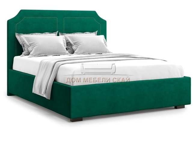 Кровать двуспальная 180x200 Lago без подъемного механизма, зеленый велюр velutto 33
