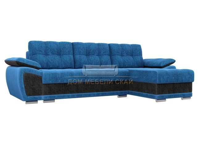 Угловой диван-кровать правый Нэстор, голубой/черный/велюр