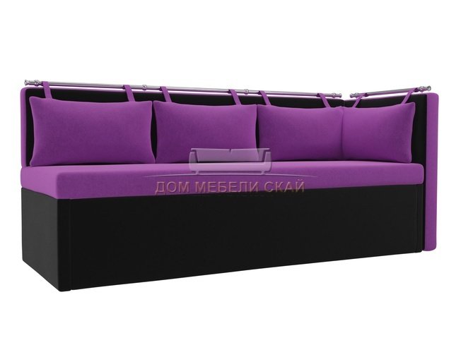 Кухонный угловой диван со спальным местом правый Метро, фиолетовый/черный/микровельвет