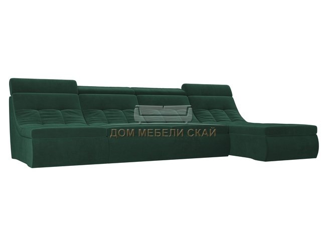 Угловой модульный диван-кровать правый Холидей Люкс, зеленый/велюр