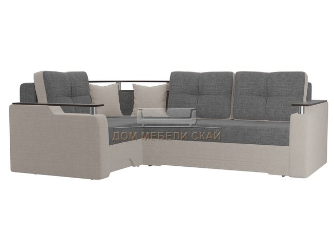 Угловой диван-кровать левый Комфорт, серый/бежевый/рогожка