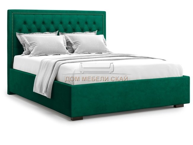 Кровать полутороспальная 140x200 Orto с подъемным механизмом, зеленый велюр velutto 33