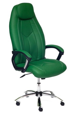 Кресло офисное Босс Boss хром, зеленая экокожа