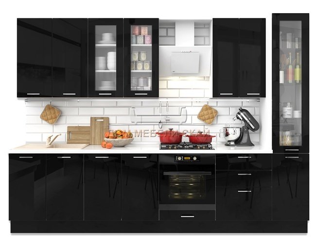 Кухня Модерн 3200 с пеналом, черный глянец