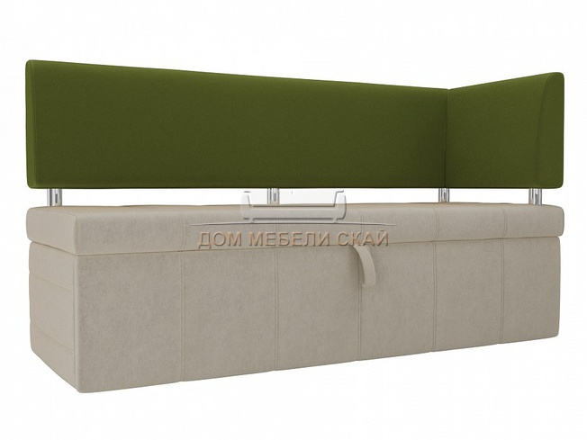 Кухонный диван Стоун с правым углом, бежевый/зеленый/микровельвет
