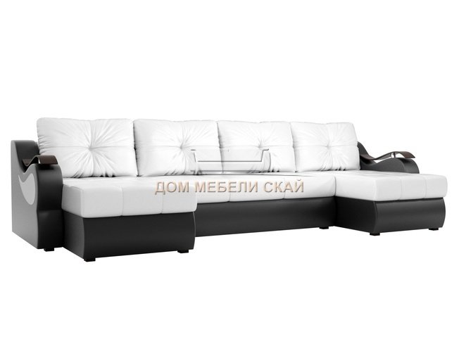 П-образный угловой диван Меркурий, белый/черный/экокожа