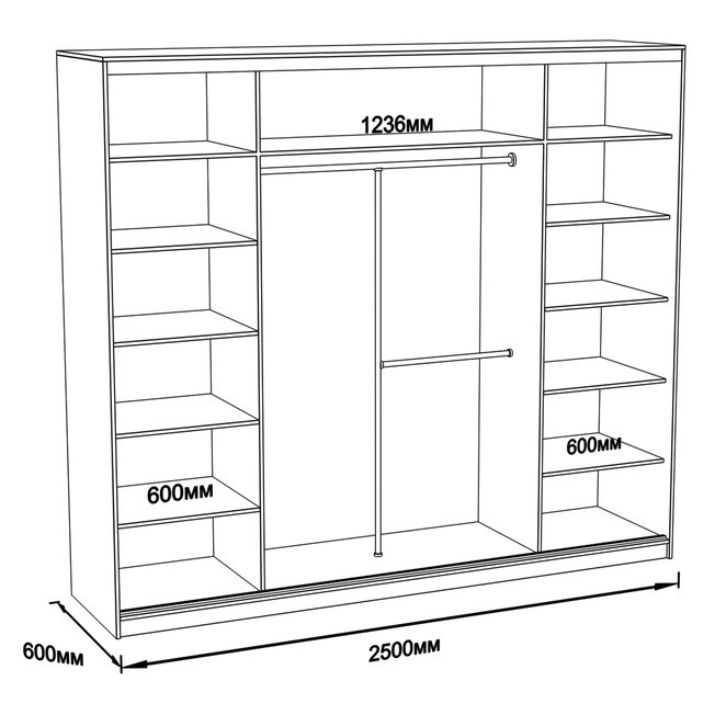 

Шкаф-купе Юпитер 3-дверный без зеркала 2500 (глубина 600, высота 2400), ясень светлый