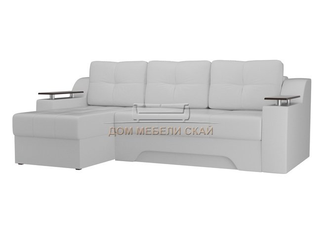 Угловой диван-кровать левый Сенатор, белый/экокожа
