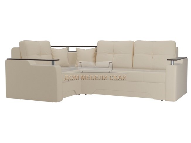 Угловой диван-кровать левый Комфорт, бежевый/экокожа
