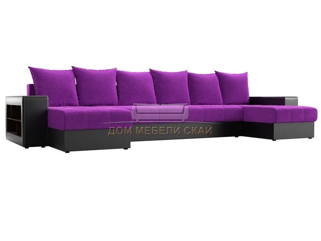 П-образный угловой диван Дубай, фиолетовый/черный/микровельвет/экокожа