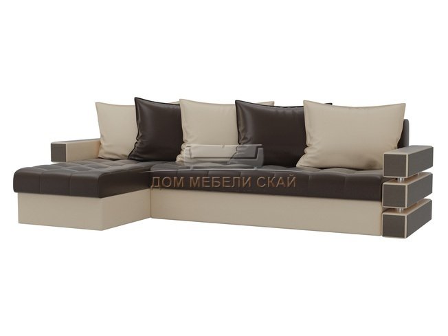 Угловой диван-кровать левый Венеция, коричневый/бежевый/экокожа
