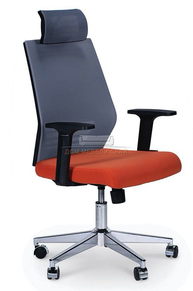Кресло офисное Престиж, black черный пластик/серая сетка/оранжевая ткань