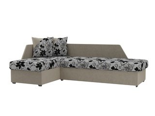 Угловой диван-кровать левый Андора, цветы/бежевый/флок на рогожке/микровельвет