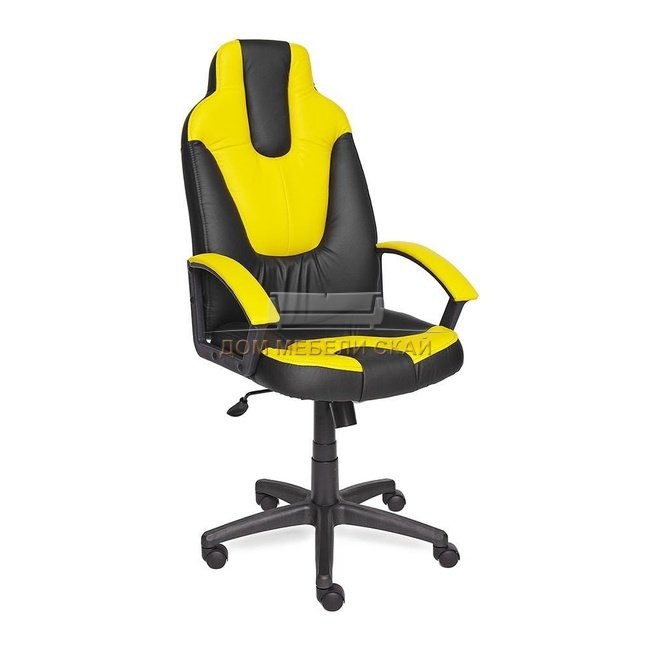 Кресло офисное Нео Neo 2, черная/желтая экокожа
