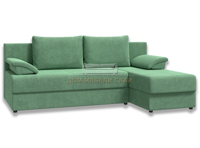 Угловой диван-кровать Лира без боковин, зеленый велюр