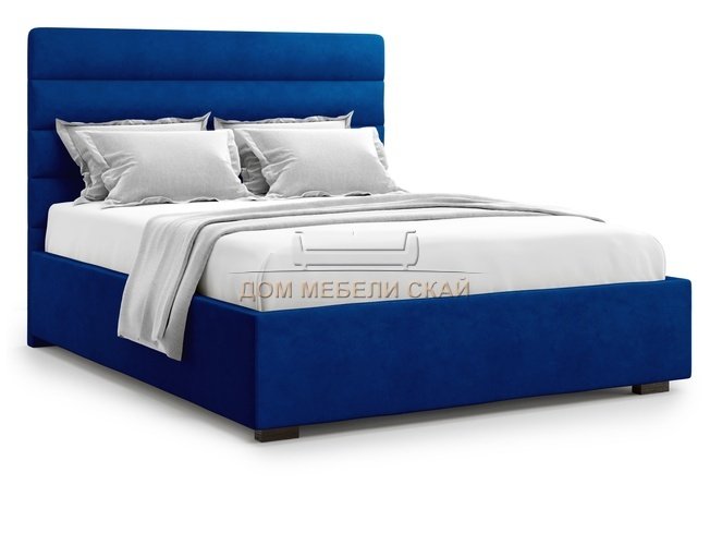 Кровать двуспальная 160x200 Karezza с подъемным механизмом, синий велюр velutto 26
