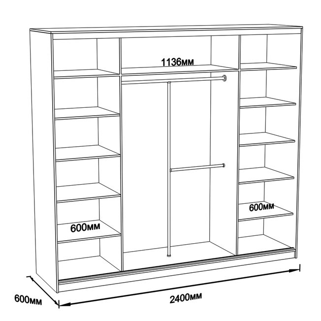 

Шкаф-купе Юпитер 3-дверный без зеркала 2400 (глубина 600, высота 2400), венге