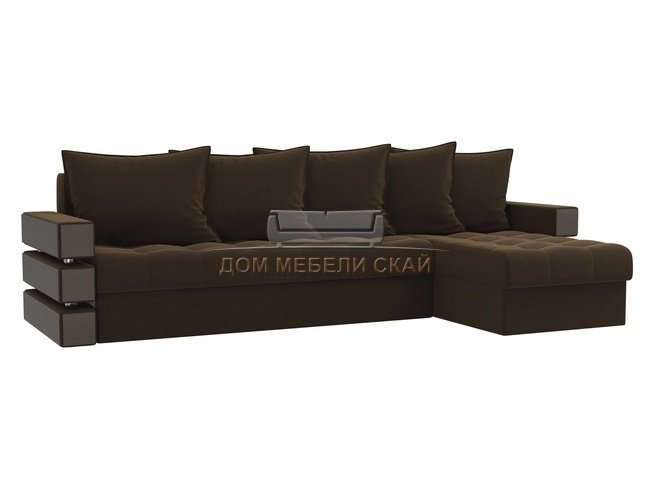 Угловой диван-кровать правый Венеция, коричневый/микровельвет