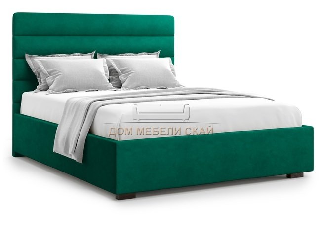 Кровать двуспальная 160x200 Karezza с подъемным механизмом, зеленый велюр velutto 33