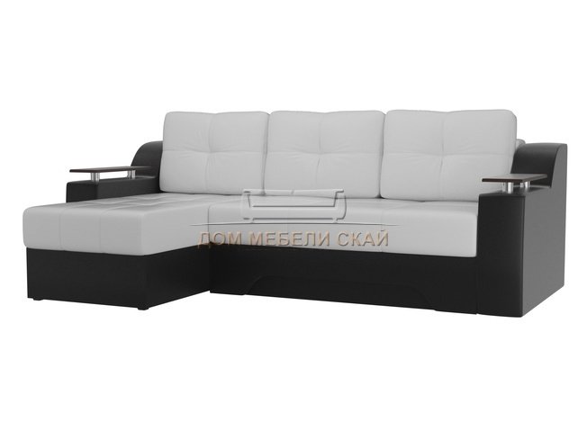 Угловой диван-кровать левый Сенатор, белый/черный/экокожа