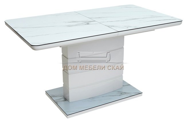 Стол обеденный раздвижной ALTA 120, GREY-WHITE MARBLE/ WHITE глазурованное стекло