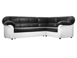 Угловой диван-кровать правый Карнелла, черный/белый/экокожа