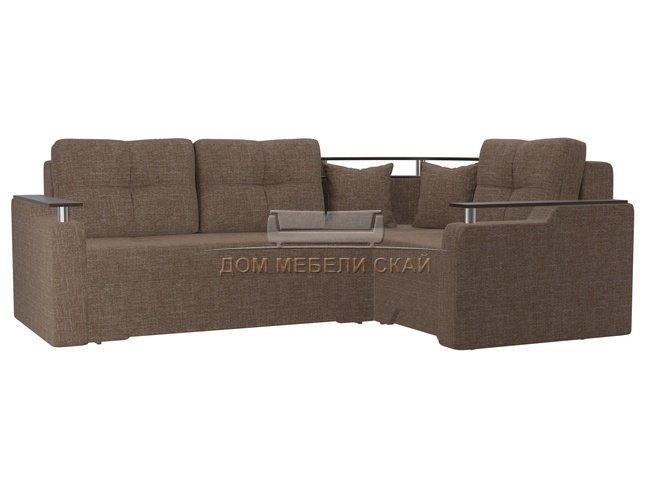 Угловой диван-кровать правый Комфорт, коричневый/рогожка