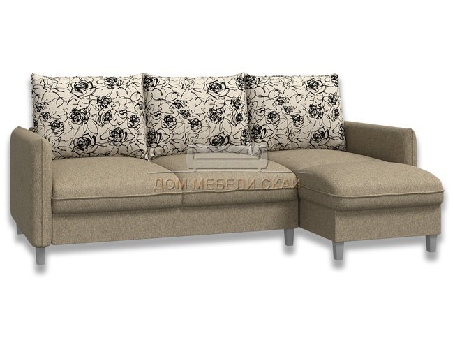 Угловой диван-кровать Лофт компакт, бежевый/рогожка/флок розы