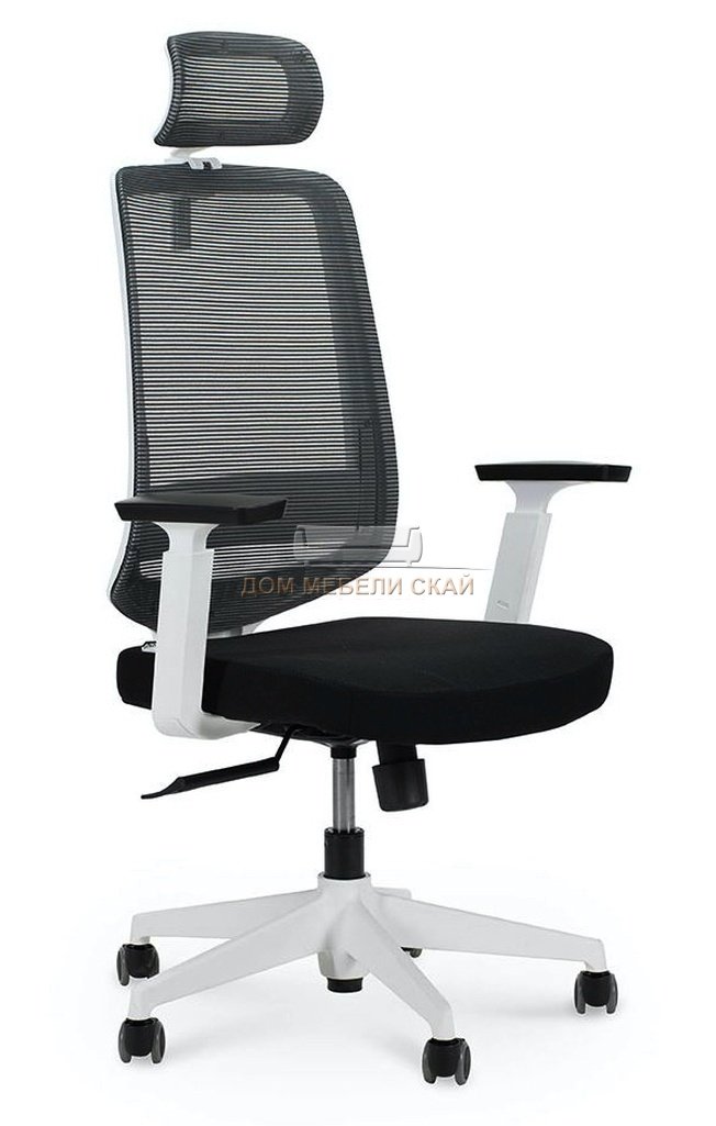 Кресло офисное Лондон офис, white plastic белый пластик/серая сетка/черная ткань