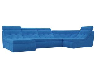 П-образный угловой диван Холидей Люкс, голубой/велюр