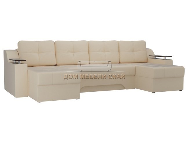 П-образный угловой диван Сенатор, бежевый/экокожа