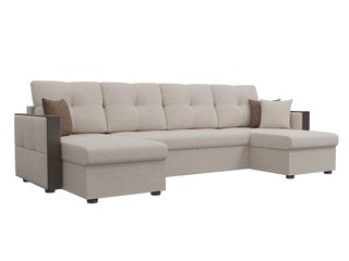 П-образный угловой диван Валенсия, бежевый/рогожка