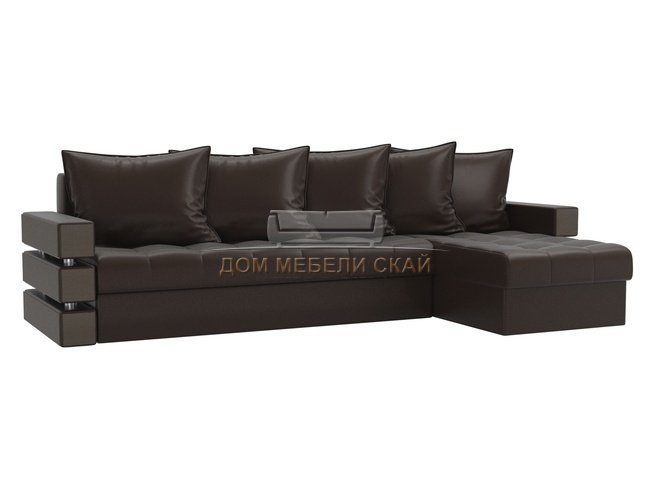 Угловой диван-кровать правый Венеция, коричневый/экокожа
